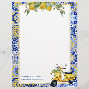 Amalfi Blue Tile Italian Scooter Lemons Capri Custom Letterhead