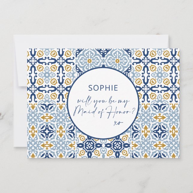 Amalfi Blue Tile Maid of Honour Proposal Card (Front)
