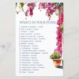 Amalfi bridal shower games whats in your purse