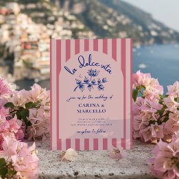 Amalfi Coast Amore Bougainvillea Stripe Wedding Invitation