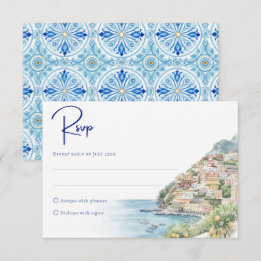 Amalfi Coast Amore | Watercolor Seaside Wedding RSVP Card
