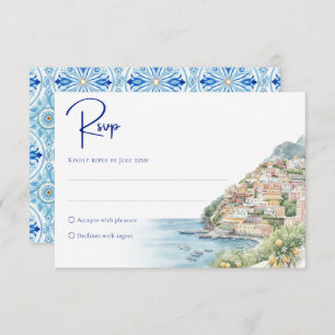 Amalfi Coast Amore   Watercolor Seaside Wedding RSVP Card