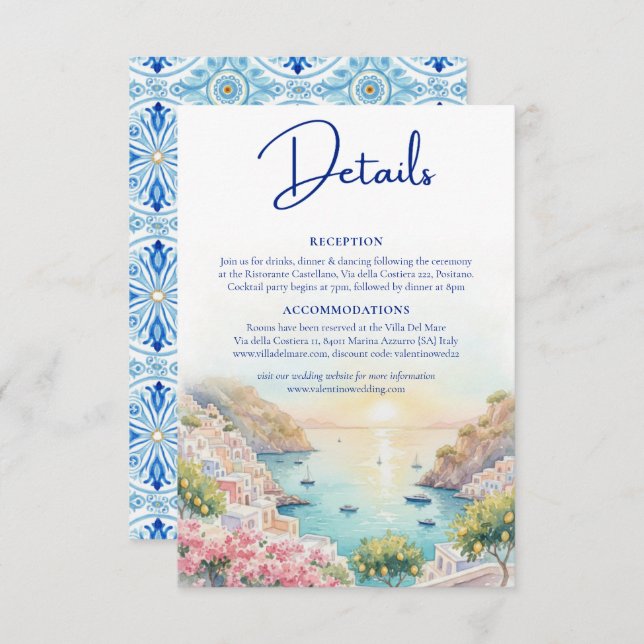 Amalfi Coast Amore Watercolor Wedding Details  Enclosure Card (Front/Back)