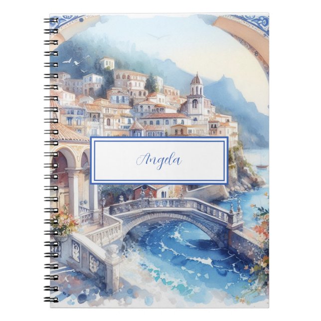 Amalfi Coast Blue Tiles Italy Personalised Photo Notebook (Front)