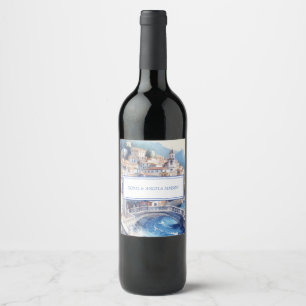 Amalfi Coast Blue Tiles Italy Personalised Photo Wine Label