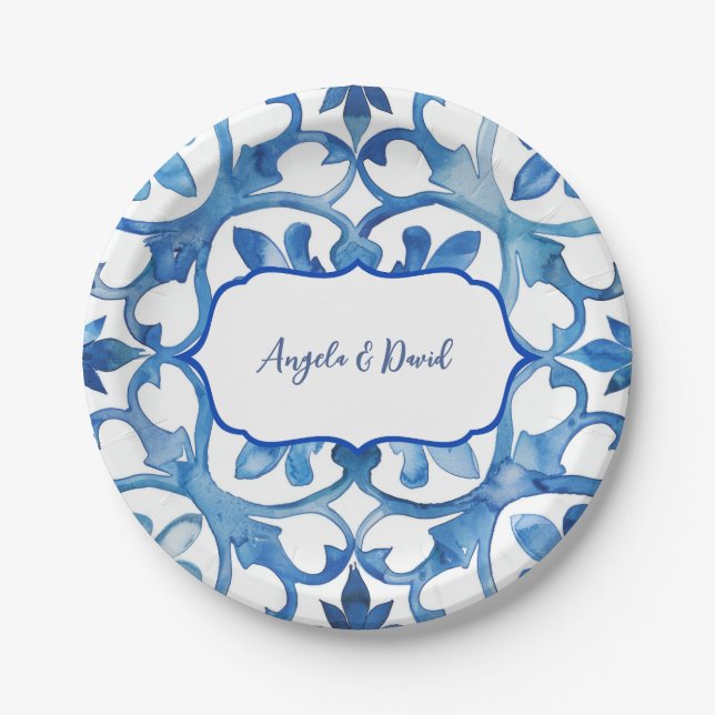 Amalfi Coast Blue White Tiles Italy  Paper Plate (Front)