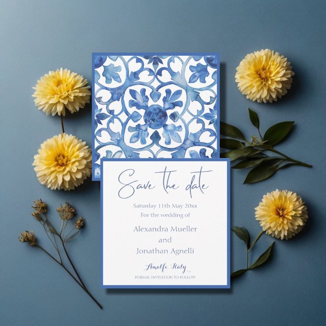 Amalfi Coast Blue White Tiles Italy  Save The Date (Creator Uploaded)