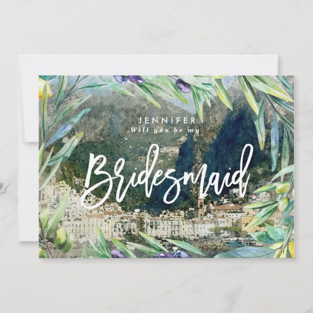 Amalfi coast capri italy bridesmaid proposal card (Front)