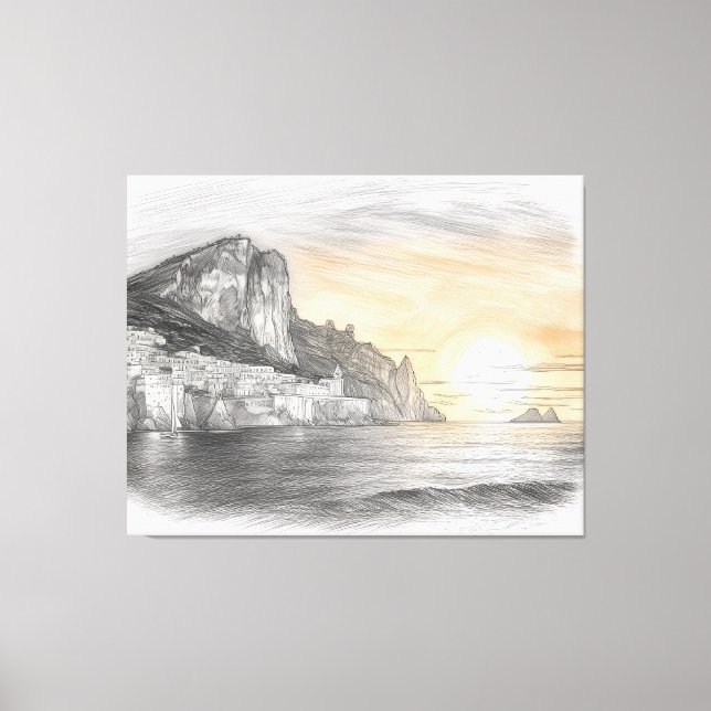 Amalfi coast cliffside village sunset drawing canvas print (Front)