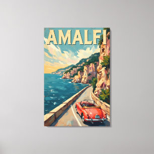 Amalfi Coast Drive : Retro Italian Oil Painting Canvas Print