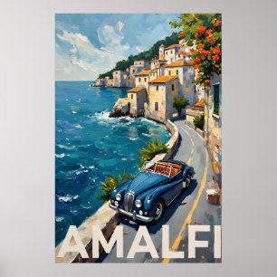 Amalfi Coast Drive : Retro Italian Oil Painting Poster