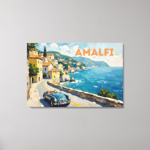 Amalfi Coast Drive : Retro Landscape Oil Painting Canvas Print