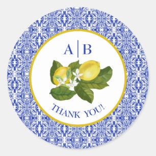 Amalfi Coast I Italian Lemon & Blue Tile Thank You Classic Round Sticker
