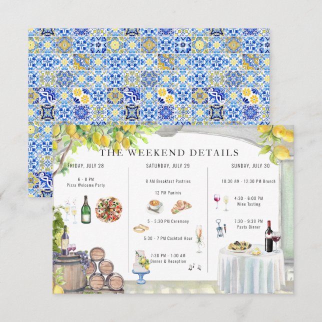 Amalfi Coast | Illustrated Wedding Weekend Details Enclosure Card (Front/Back)