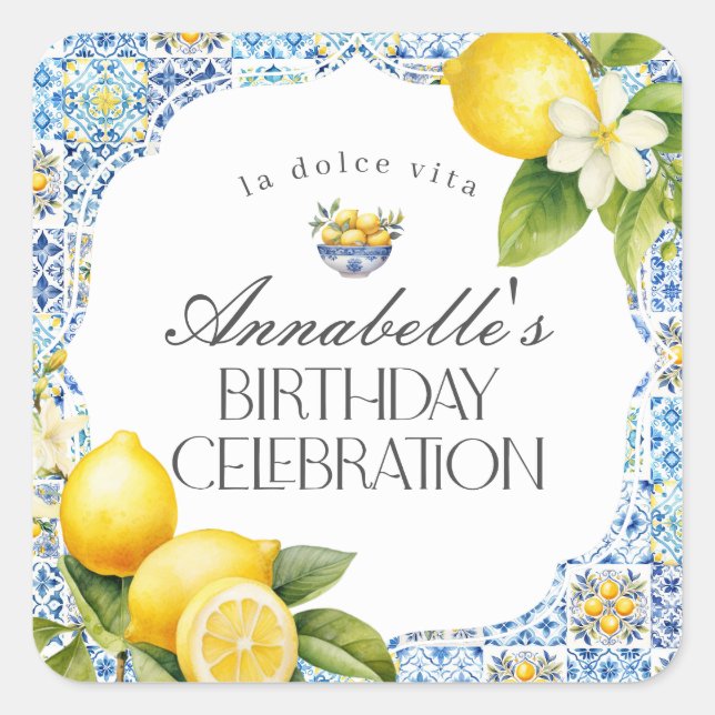 Amalfi Coast Italian Birthday Party Envelope  Square Sticker (Front)