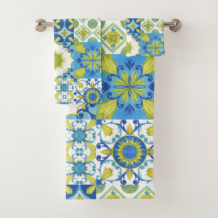 Amalfi Coast Italian Majolica Ceramic Mosaic Bath Towel Set