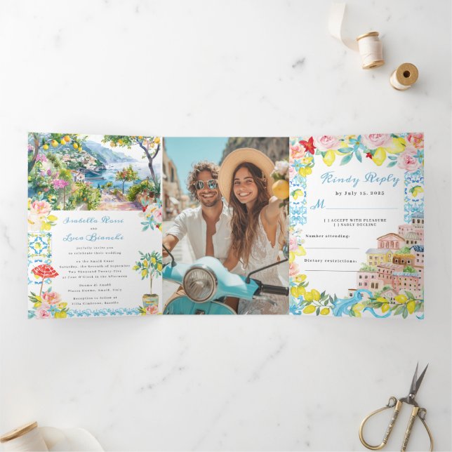 Amalfi Coast Italian Mediterranean Wedding Tri-Fold Invitation (Inside)