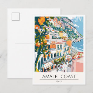 Amalfi Coast Italy Art Illustration Travel Postcard