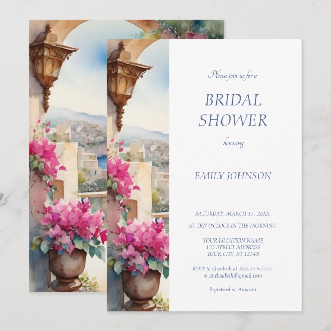 Amalfi Coast Italy Bougainvillea Bridal Shower  Invitation (Front/Back)