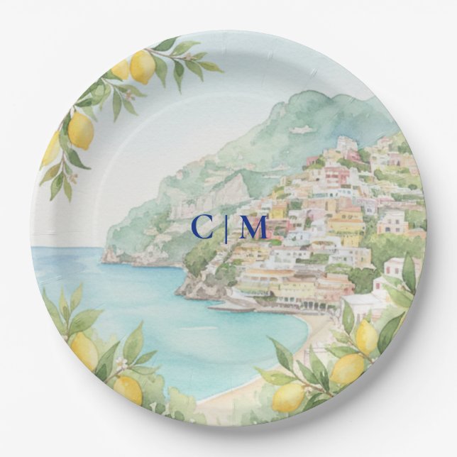 Amalfi Coast Italy Lemon Wedding Paper Plate (Front)