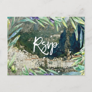 amalfi coast, italy olives wedding rsvp postcard