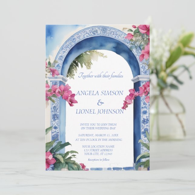 Amalfi Coast Italy Pink Flowers Bougainvillea  Invitation (Standing Front)