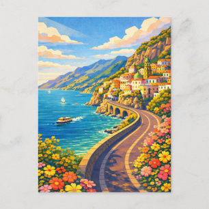 Amalfi Coast Italy Riviera Vintage Travel Postcard