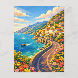 Amalfi Coast Italy Riviera Vintage Travel Postcard