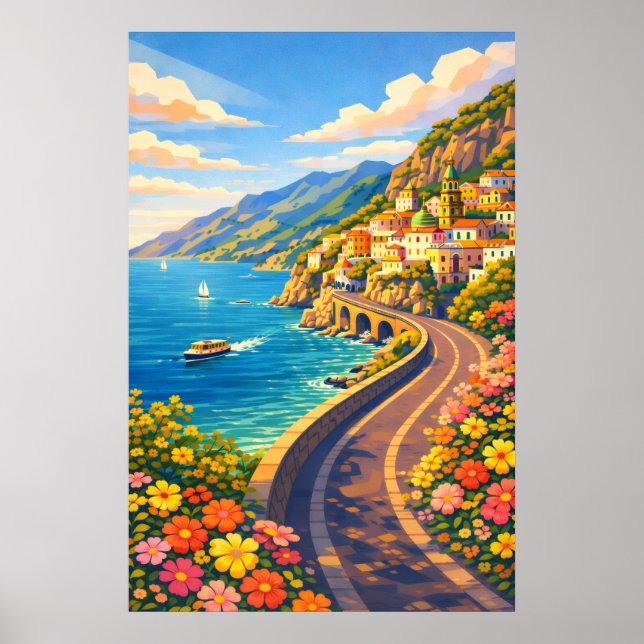 Amalfi Coast Italy Riviera Vintage Travel Poster (Front)