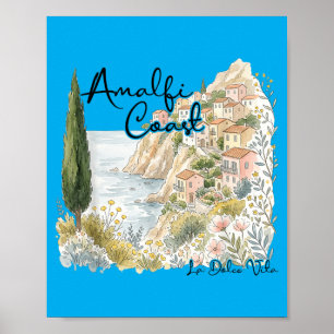 Amalfi Coast Italy Scenic Floral Vintage Italy Poster