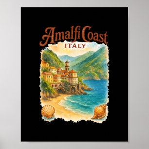 Amalfi Coast Italy Shelling Beach Vacation Travell Poster