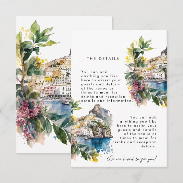 Amalfi Coast Italy summer wedding information card (Front/Back)