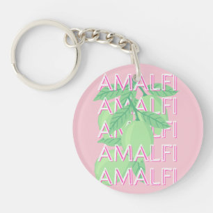 Amalfi Coast, Italy Travel Art, Pink Key Ring