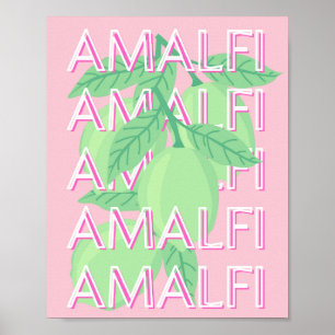 Amalfi Coast, Italy Travel Art, Pink Poster