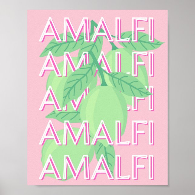 Amalfi Coast, Italy Travel Art, Pink Poster (Front)