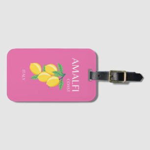 Amalfi Coast, Italy, Travel Art, Pink, Preppy Luggage Tag