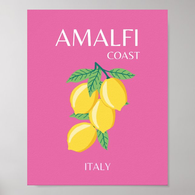 Amalfi Coast, Italy, Travel Art, Pink, Preppy Poster (Front)