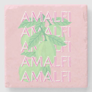 Amalfi Coast, Italy Travel Art, Pink Stone Coaster
