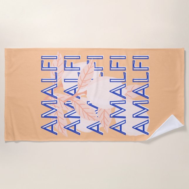 Amalfi Coast, Italy Travel Art, Preppy, Orange Beach Towel (Front)