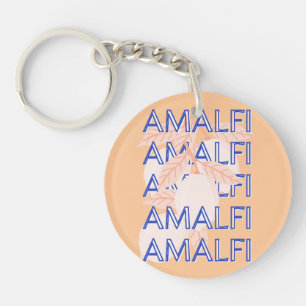 Amalfi Coast, Italy Travel Art, Preppy, Orange Key Ring