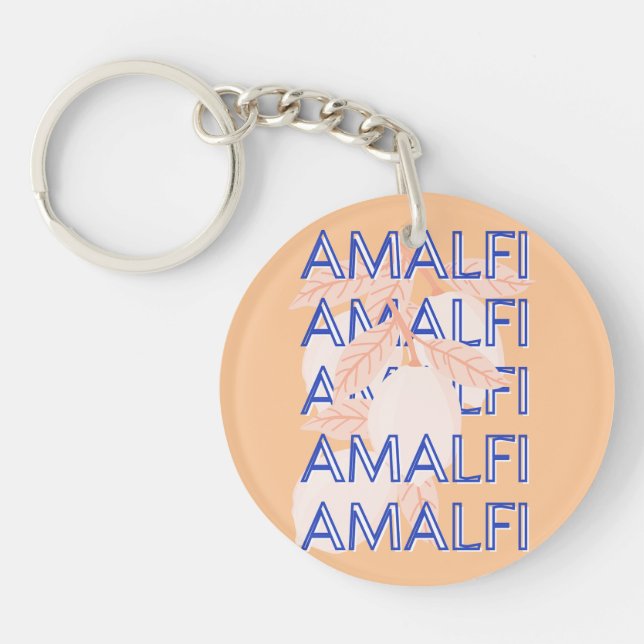 Amalfi Coast, Italy Travel Art, Preppy, Orange Key Ring (Front)