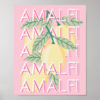 Amalfi Coast, Italy, Travel Art, Preppy, Pink