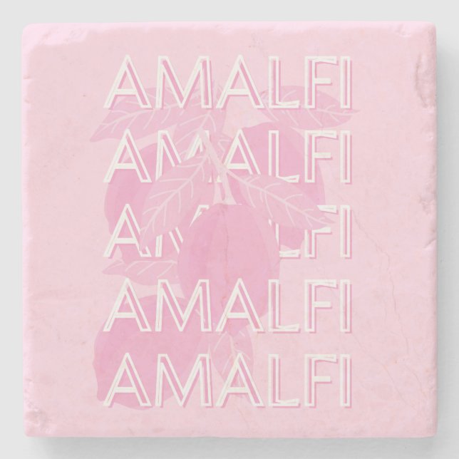 Amalfi Coast, Italy, Travel Art, Preppy, Pink Stone Coaster (Front)