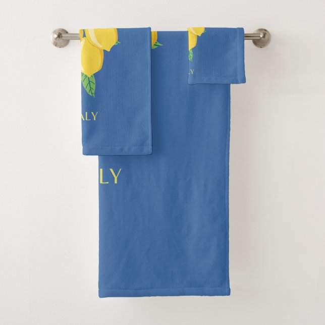 Amalfi Coast, Italy, Travel Art, Retro, Blue Bath Towel Set (Insitu)