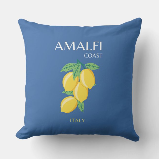 Amalfi Coast, Italy, Travel Art, Retro, Blue Cushion (Front)