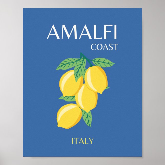 Amalfi Coast, Italy, Travel Art, Retro, Blue Poster (Front)