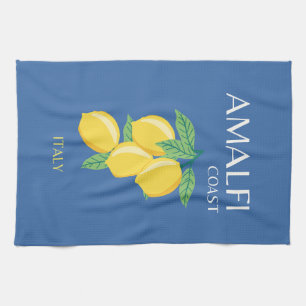 Amalfi Coast, Italy, Travel Art, Retro, Blue Tea Towel