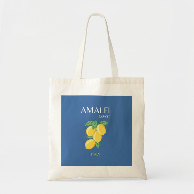 Amalfi Coast, Italy, Travel Art, Retro, Blue Tote Bag (Front)