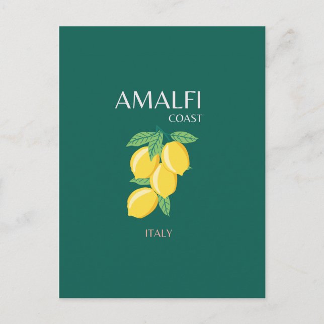 Amalfi Coast, Italy, Travel Art, Retro, Green Holiday Postcard (Front)