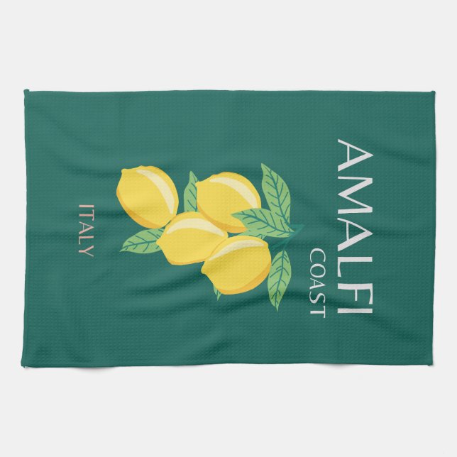 Amalfi Coast, Italy, Travel Art, Retro, Green Tea Towel (Horizontal)
